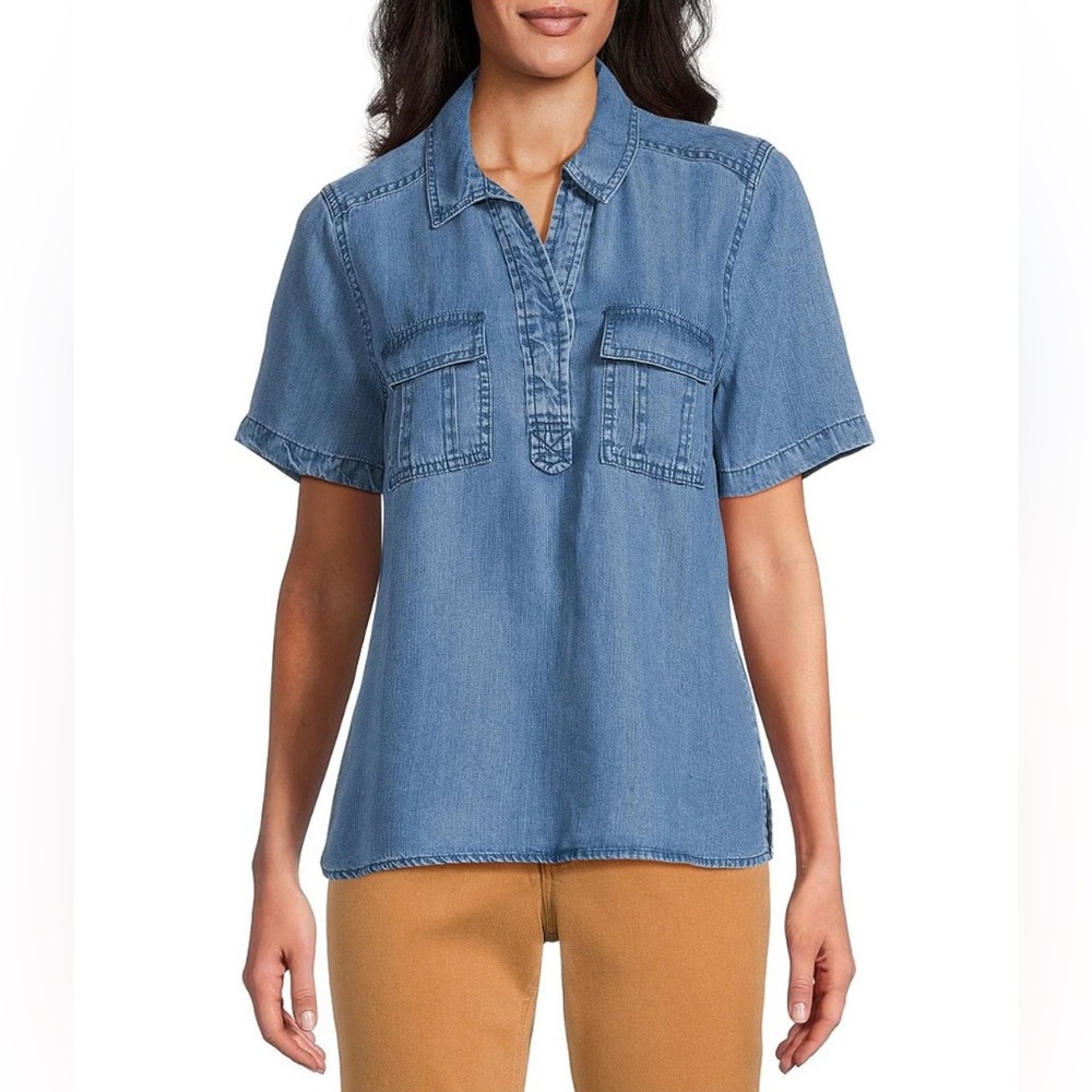 New Tommy Bahama Chambray O'Lei Utility Short Sleeve Popover Top